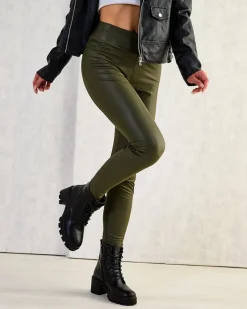 Eko Skórzane|Legginsy / Tregginsy^Royalfashion Damskie eko-skórzane legginsy zielony