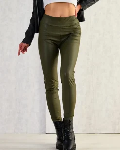 Eko Skórzane|Legginsy / Tregginsy^Royalfashion Damskie eko-skórzane legginsy zielony
