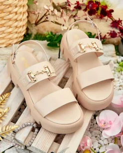 Sandały Płaskie^Royalfashion Damskie eko-skórzane sandały na platformie Avemil beżowy