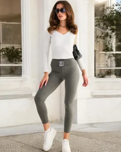 Legginsy / Tregginsy^Royalfashion Damskie elastyczne legginsy gołębi szary