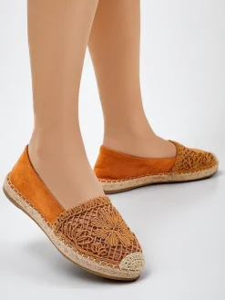Espadryle Płaskie^Royalfashion Damskie espadryle ażurowe Verela Camel