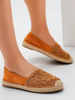 Espadryle Płaskie^Royalfashion Damskie espadryle ażurowe Verela Camel