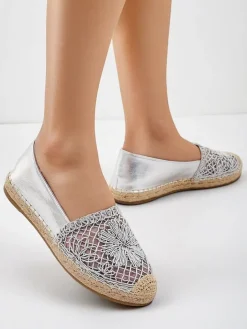Espadryle Płaskie^Royalfashion Damskie espadryle ażurowe Verela srebrny