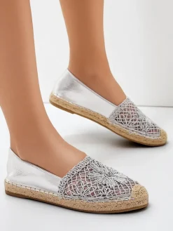 Espadryle Płaskie^Royalfashion Damskie espadryle ażurowe Verela srebrny