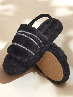 Kapcie^Royalfashion Damskie futrzane kapcie z cyrkoniami Ferrems