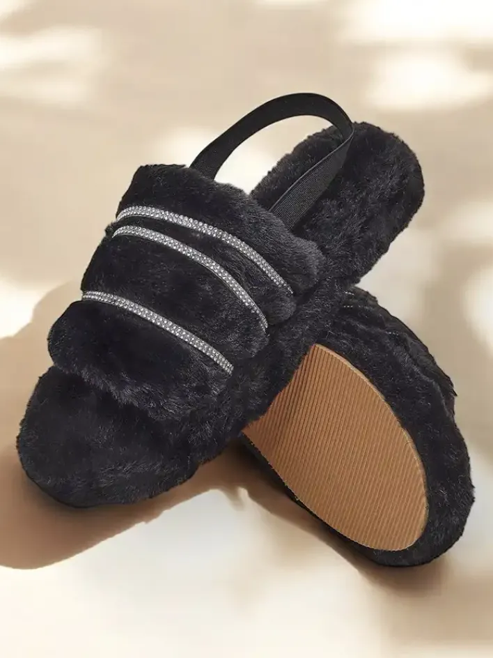 Kapcie^Royalfashion Damskie futrzane kapcie z cyrkoniami Ferrems