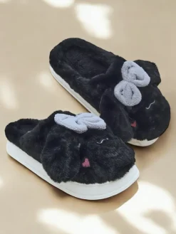 Kapcie^Royalfashion Damskie futrzane kapcie z kokardką Savos czarny