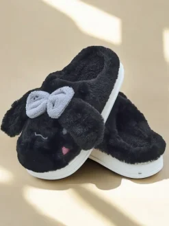 Kapcie^Royalfashion Damskie futrzane kapcie z kokardką Savos czarny
