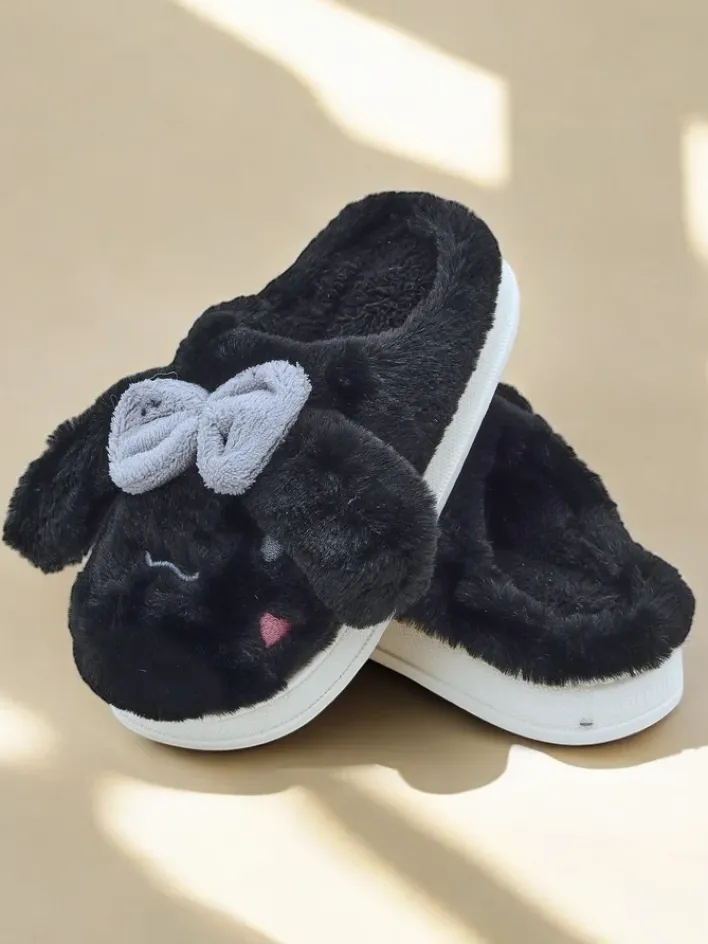 Kapcie^Royalfashion Damskie futrzane kapcie z kokardką Savos czarny