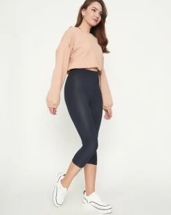 Legginsy / Tregginsy^Royalfashion Damskie granatowe legginsy o długości 3/4 Granatowy