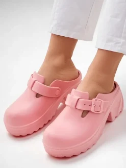 Klapki Na Obcasie^Royalfashion Damskie gumowe klapki na obcasie Voxones różowy