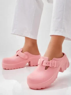 Klapki Na Obcasie^Royalfashion Damskie gumowe klapki na obcasie Voxones różowy