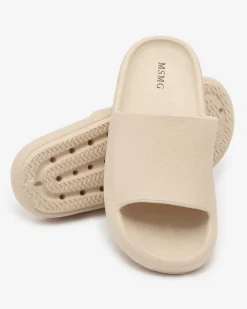 Klapki Basenowe^Royalfashion Damskie gumowe klapki z tłoczeniem w kolorze khaki Okeris brązowy