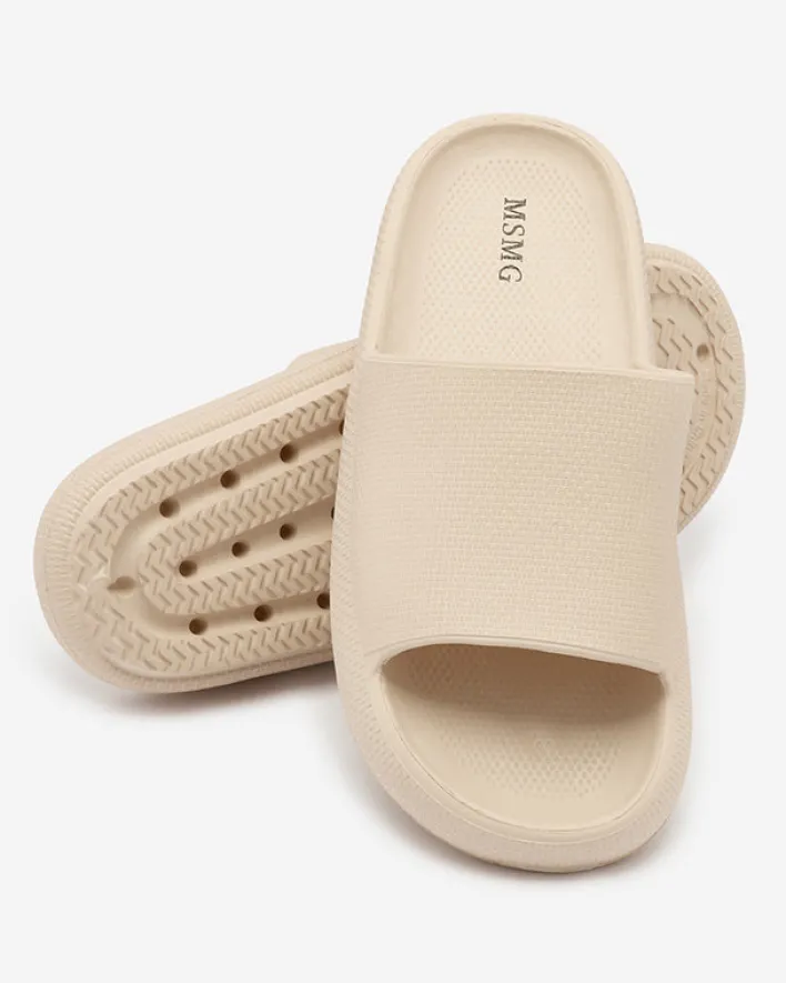 Klapki Basenowe^Royalfashion Damskie gumowe klapki z tłoczeniem w kolorze khaki Okeris brązowy