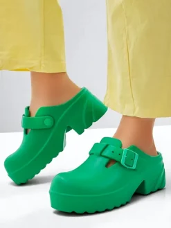 Klapki Na Obcasie^Royalfashion Damskie gumowe klapki na obcasie Voxones zielony