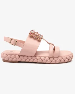 Sandały Płaskie^Royalfashion Damskie jasnoróżowe sandały z ozdobną klamerką Govy różowy