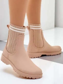 Kalosze Matowe^Royalfashion Damskie kalosze z wyższą tkaninową wstawką Scarlesa beżowy