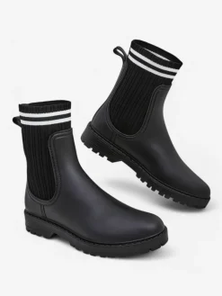 Kalosze Matowe^Royalfashion Damskie kalosze z wyższą tkaninową wstawką Scarlesa czarny