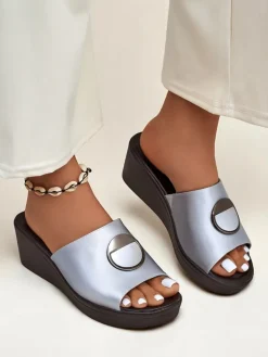 Klapki Na Obcasie^Royalfashion Damskie klapki na koturnie Elira srebrny