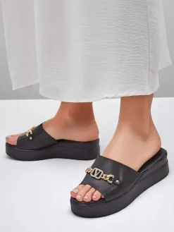 Klapki Na Obcasie^Royalfashion Damskie klapki na koturnie Dalimma czarny