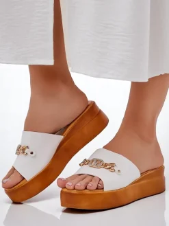 Klapki Na Obcasie^Royalfashion Damskie klapki na koturnie Dalimma biały