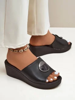 Klapki Na Obcasie^Royalfashion Damskie klapki na koturnie Elira czarny