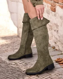 Kozaki Na Płaskim Obcasie|Kozaki Z Ociepleniem^Royalfashion Damskie kozaki eko zamszowe Elayna zielony