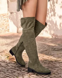 Kozaki Na Płaskim Obcasie|Kozaki Z Ociepleniem^Royalfashion Damskie kozaki eko zamszowe Elayna zielony