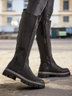 Kozaki Na Płaskim Obcasie|Kozaki Bez Ocieplenia^Royalfashion Damskie kozaki Delohis czarny