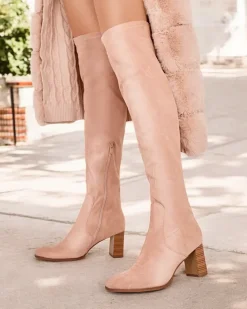 Kozaki Na Obcasie|Kozaki Bez Ocieplenia^Royalfashion Damskie kozaki za kolano Vecce beżowy