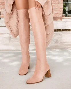 Kozaki Na Obcasie|Kozaki Bez Ocieplenia^Royalfashion Damskie kozaki za kolano Vecce beżowy