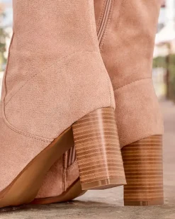 Kozaki Na Obcasie|Kozaki Bez Ocieplenia^Royalfashion Damskie kozaki za kolano Vecce beżowy