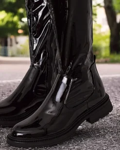 Kozaki Na Płaskim Obcasie|Kozaki Bez Ocieplenia^Royalfashion Damskie lakierowane kozaki za kolano Lessdo