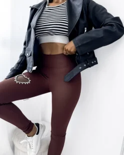 Legginsy / Tregginsy^Royalfashion Damskie legginsy w kolorze brązowym z serduszkiem Ciemnobrązowy