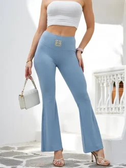 Legginsy / Tregginsy^Royalfashion Damskie legginsy z poszerzanymi nogawkami Jasnoniebieski