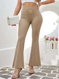 Legginsy / Tregginsy^Royalfashion Damskie legginsy z poszerzanymi nogawkami beżowy