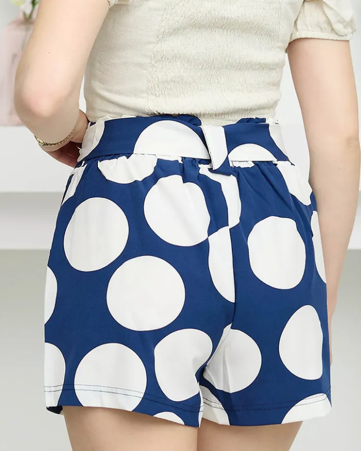 Szorty|Krótkie Spodenki^Royalfashion Damskie materiałowe granatowe krótkie spodenki w duże groszki Granatowy