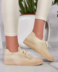 Bieganie, Ćwiczenia I Trening^Royalfashion Damskie materiałowe buty sportowe Taroll beżowy