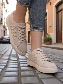 Bieganie, Ćwiczenia I Trening^Royalfashion Damskie materiałowe buty sportowe Norbiese beżowy