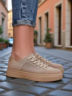 Bieganie, Ćwiczenia I Trening^Royalfashion Damskie materiałowe buty sportowe Norbiese jasny brązowy