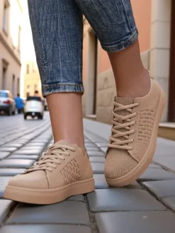 Bieganie, Ćwiczenia I Trening^Royalfashion Damskie materiałowe buty sportowe Norbiese jasny brązowy