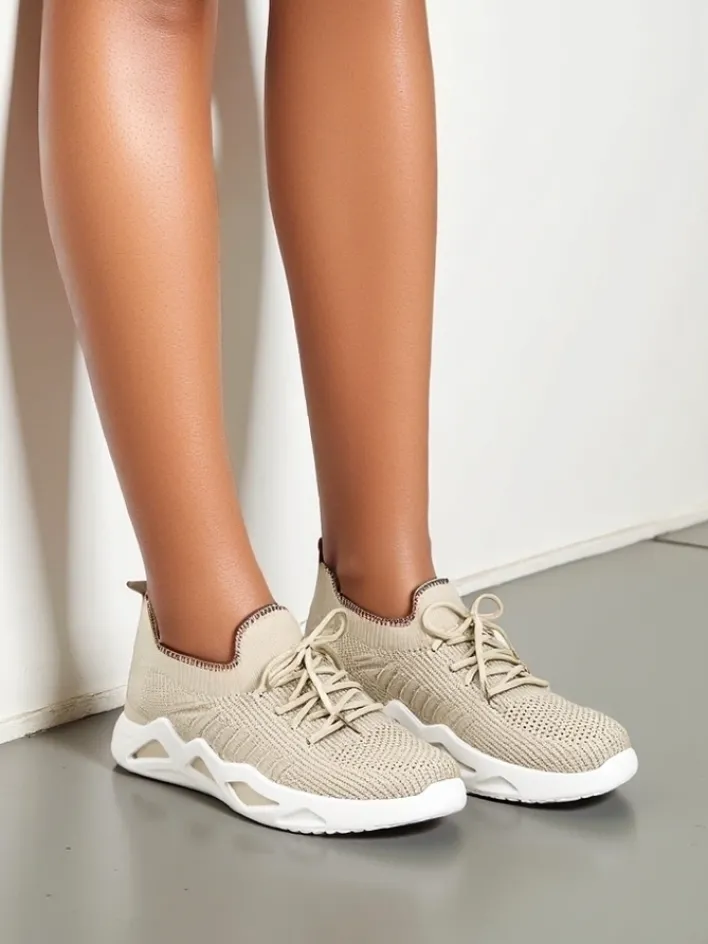 Bieganie, Ćwiczenia I Trening^Royalfashion Damskie materiałowe buty sportowe Rinsel beżowy