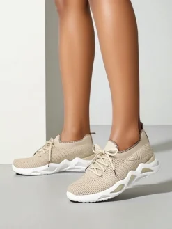 Bieganie, Ćwiczenia I Trening^Royalfashion Damskie materiałowe buty sportowe Rinsel beżowy