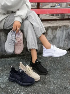 Bieganie, Ćwiczenia I Trening^Royalfashion Damskie materiałowe buty sportowe Rinsel Jasny szary