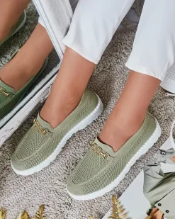 Espadryle Płaskie|Mokasyny Na Płaskiej Podeszwie^Royalfashion Damskie materiałowe mokasyny ze złotą ozdobą Erticae zielony