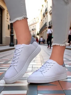 Bieganie, Ćwiczenia I Trening^Royalfashion Damskie materiałowe buty sportowe Esellaf biały