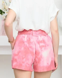 Krótkie Spodenki|Plus Size^Royalfashion Damskie materiałowe krótkie spodenki różowe tie dye różowy