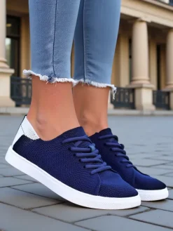 Bieganie, Ćwiczenia I Trening^Royalfashion Damskie materiałowe buty sportowe Esellaf Granatowy