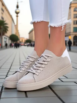 Bieganie, Ćwiczenia I Trening^Royalfashion Damskie materiałowe buty sportowe Esellaf beżowy