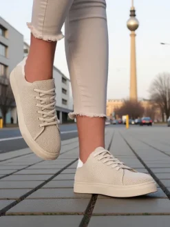 Bieganie, Ćwiczenia I Trening^Royalfashion Damskie materiałowe buty sportowe Esellaf beżowy